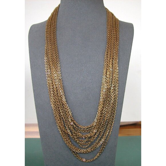 Monet Vintage 18 Strand Gold-Tone Chain Necklace - Picture 2 of 3